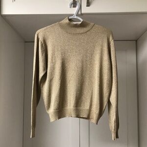 Talbots Women’s Gold Lame Mock Neck Sweater Petite Medium